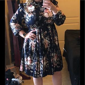 Long sleeve floral high collar dress